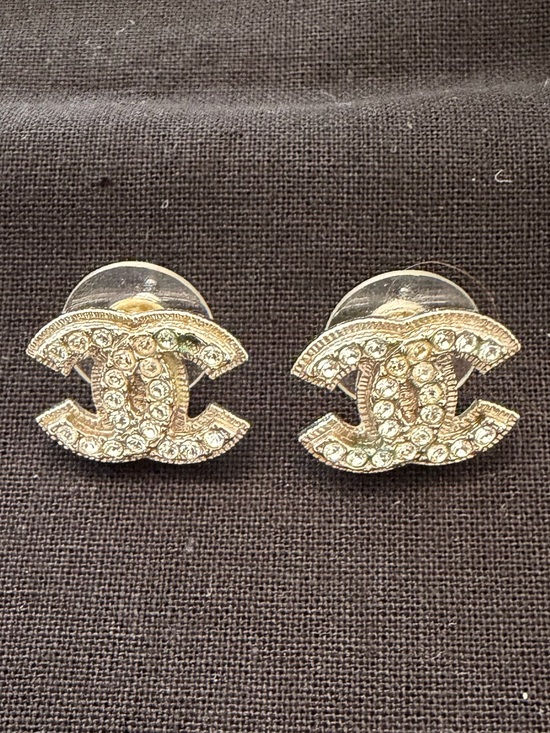 CHANEL Jewelry - Chanel Gold Crystal CC Stud Earrings